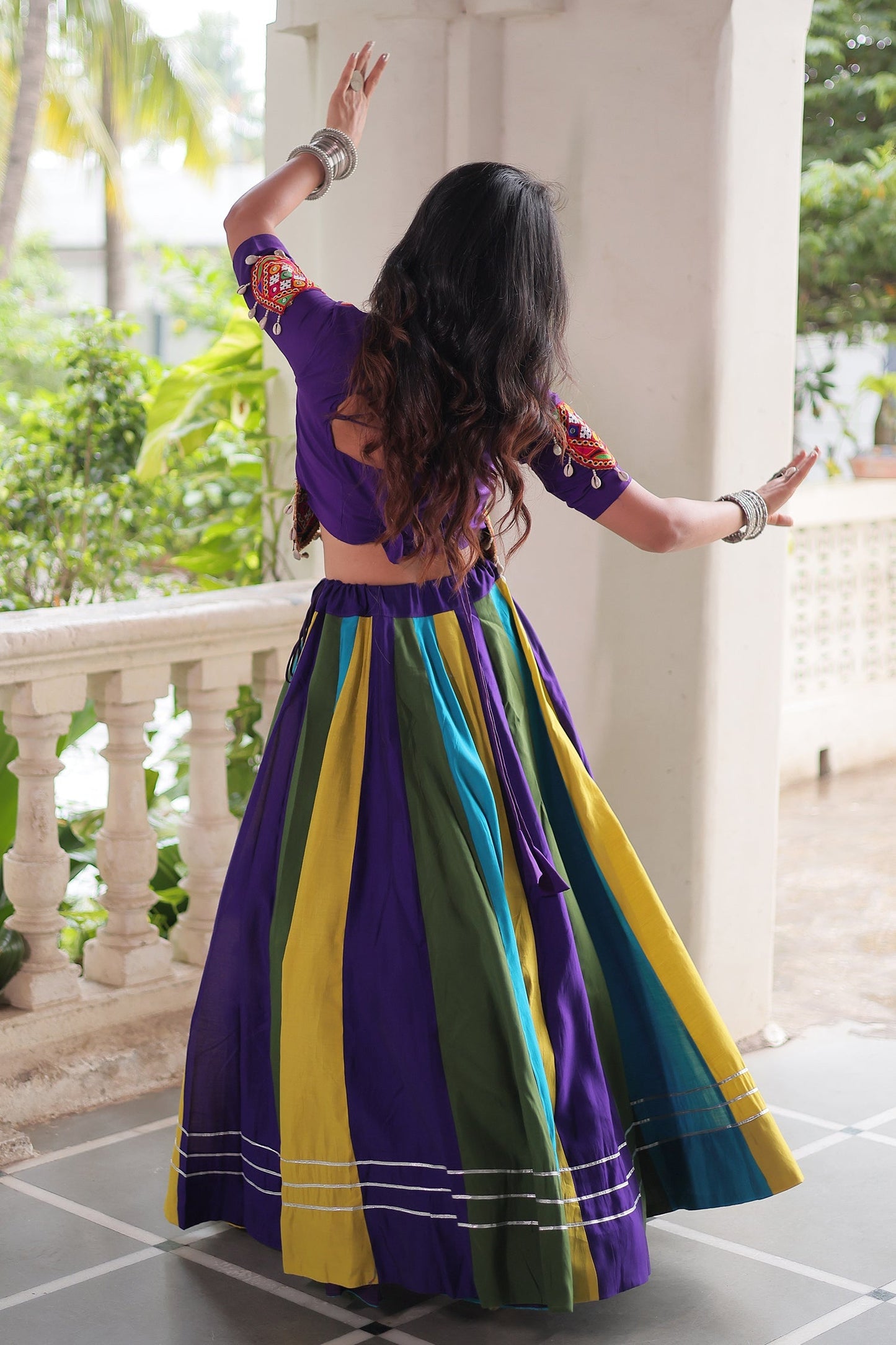 Multi Colored Georgette Plain Chaniya with Kachchi Work Choli