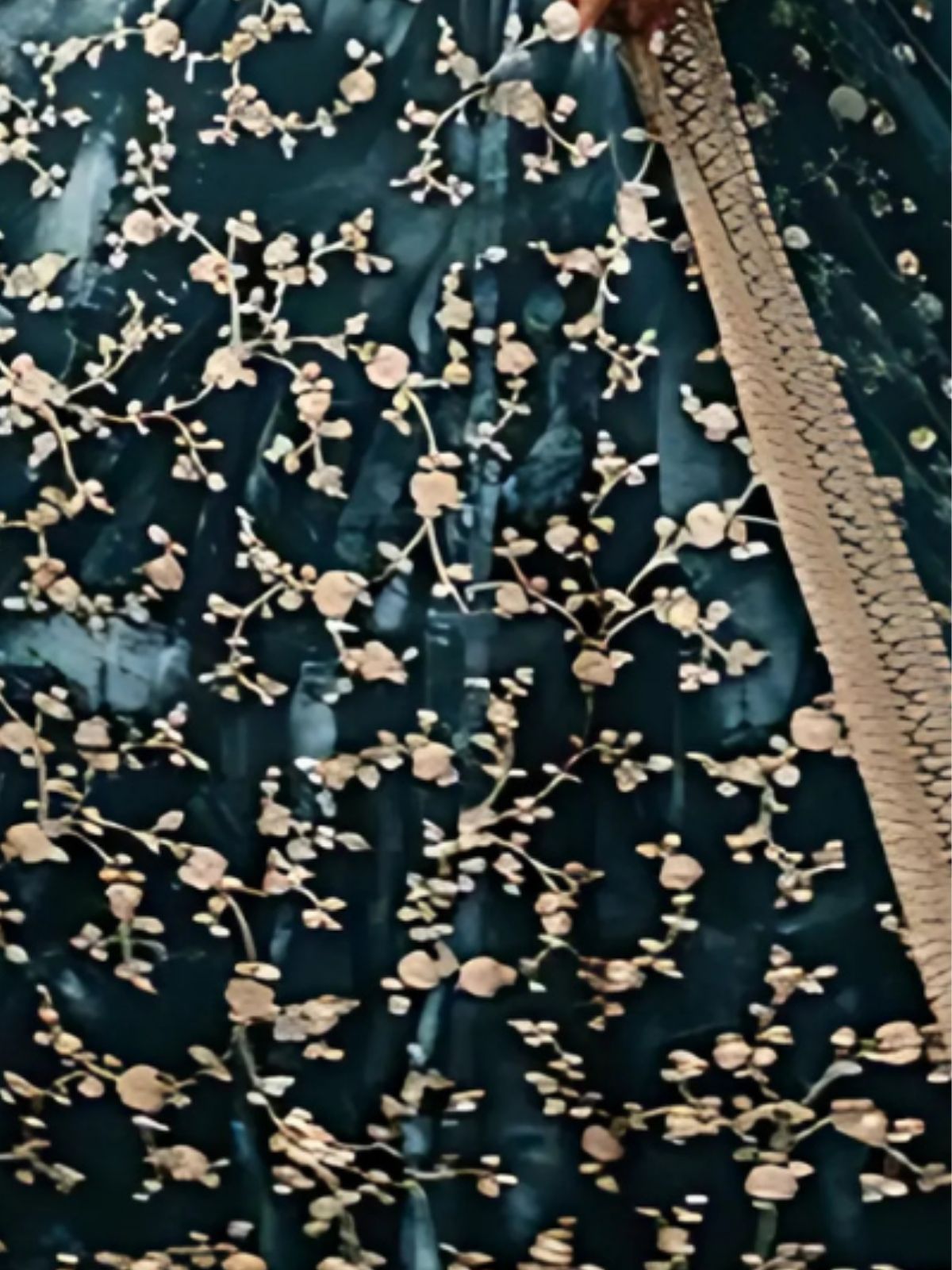 Odette Dark Green Velvet Embroidered Semi-Stitched lehenga For Women