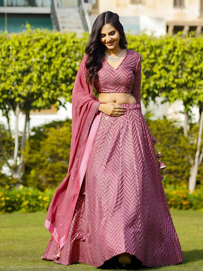 Odette Pink Georgette Embellished Semi-Stitched lehenga For Women