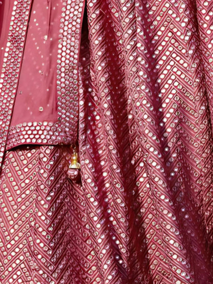 Odette Pink Georgette Embellished Semi-Stitched lehenga For Women