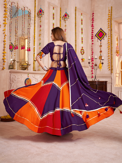 Odette Multicolor Viscose Cotton Embroidered Semi-Stitched Lehenga Choli For Women