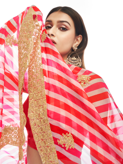 Odette Women Pink Embroidered Organza Semi Stitched Lehenga With Unstitched Blouse