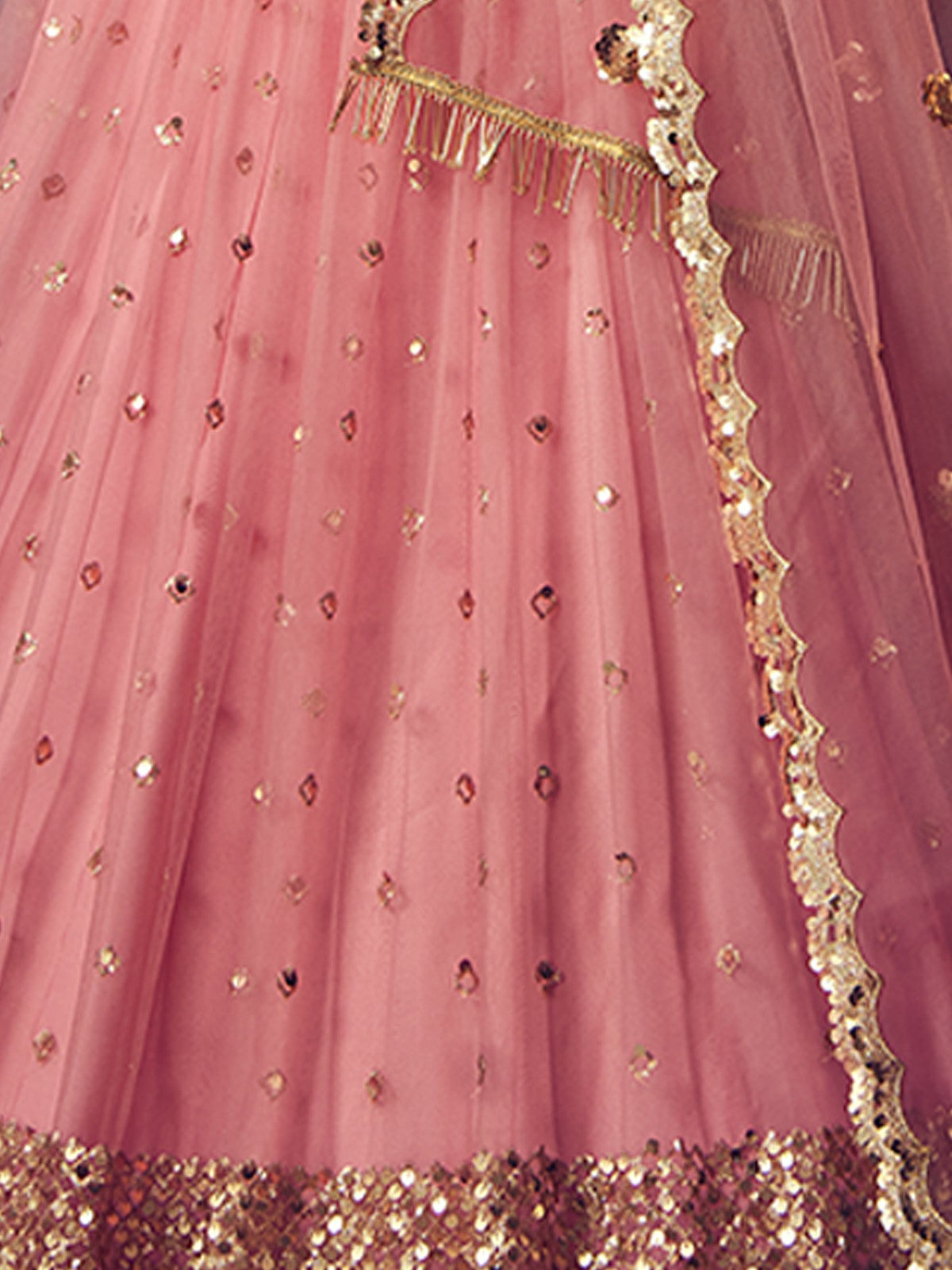 Odette Pink Embellished Soft Net Semi Stitched Lehenga With Blouse For Women