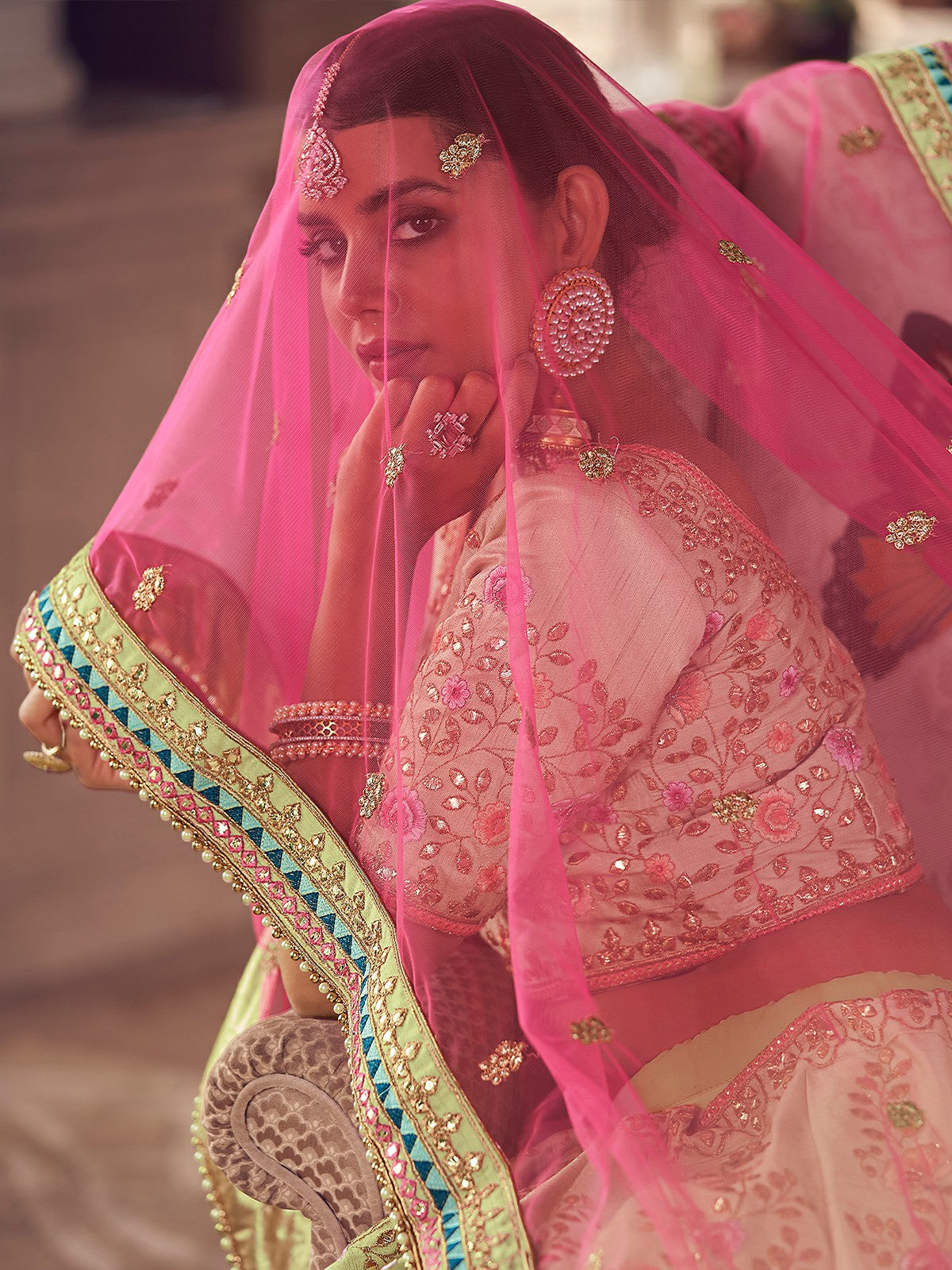 Odette Olive Embroidered Art Silk Semi Stitched Lehenga With Blouse For Women