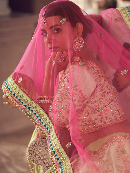 Odette Olive Embroidered Art Silk Semi Stitched Lehenga With Blouse For Women