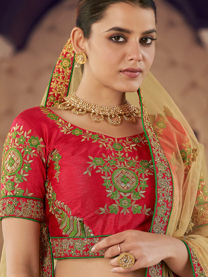 Odette Green Embroidered Art Silk Semi Stitched Lehenga With Blouse For Women