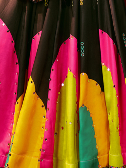 Odette Black Silk Blend Printed Semi-Stitched Lehenga For Women