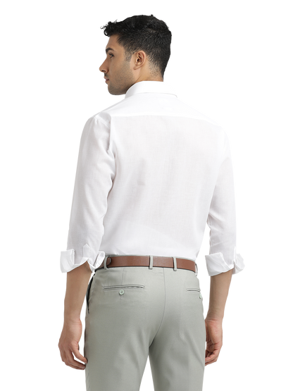 White Cotton Blend Solid Shirt