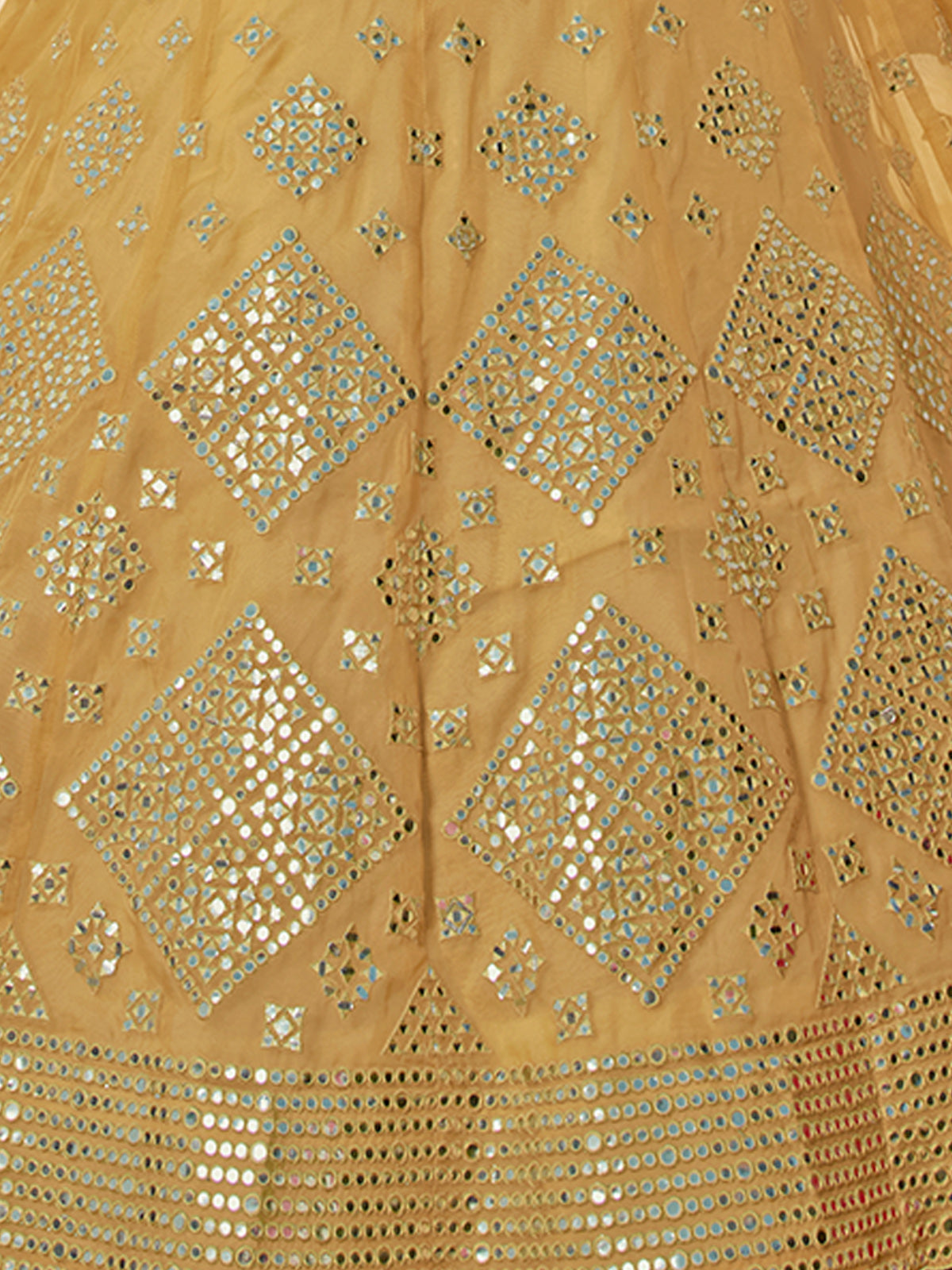 Odette Mustard Embroidered Organza Semi Stitched Lehenga With Blouse For Women