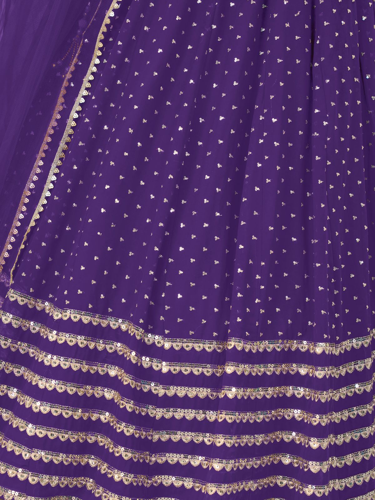 Odette Violet Georgette Embellished Semi Stitched Lehenga With Unstitched Blouse For Women