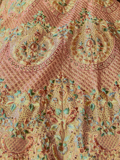 Odette Pink Embroidered Georgette Semi Stitched Lehenga With Blouse For Women