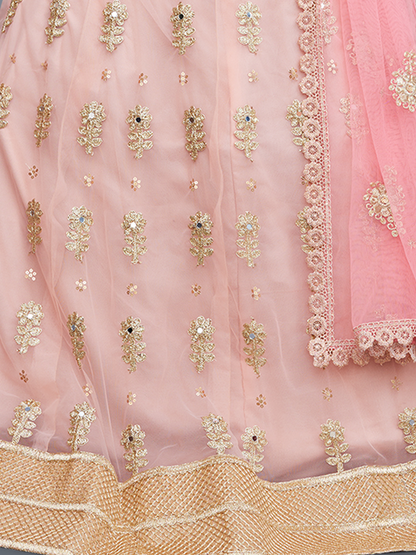 Odette Women Pink Embroidered Art Silk Semi Stitched Lehenga With Unstitched Blouse