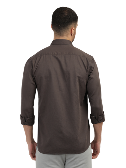 Dark Grey Linen Blend Solid Shirt