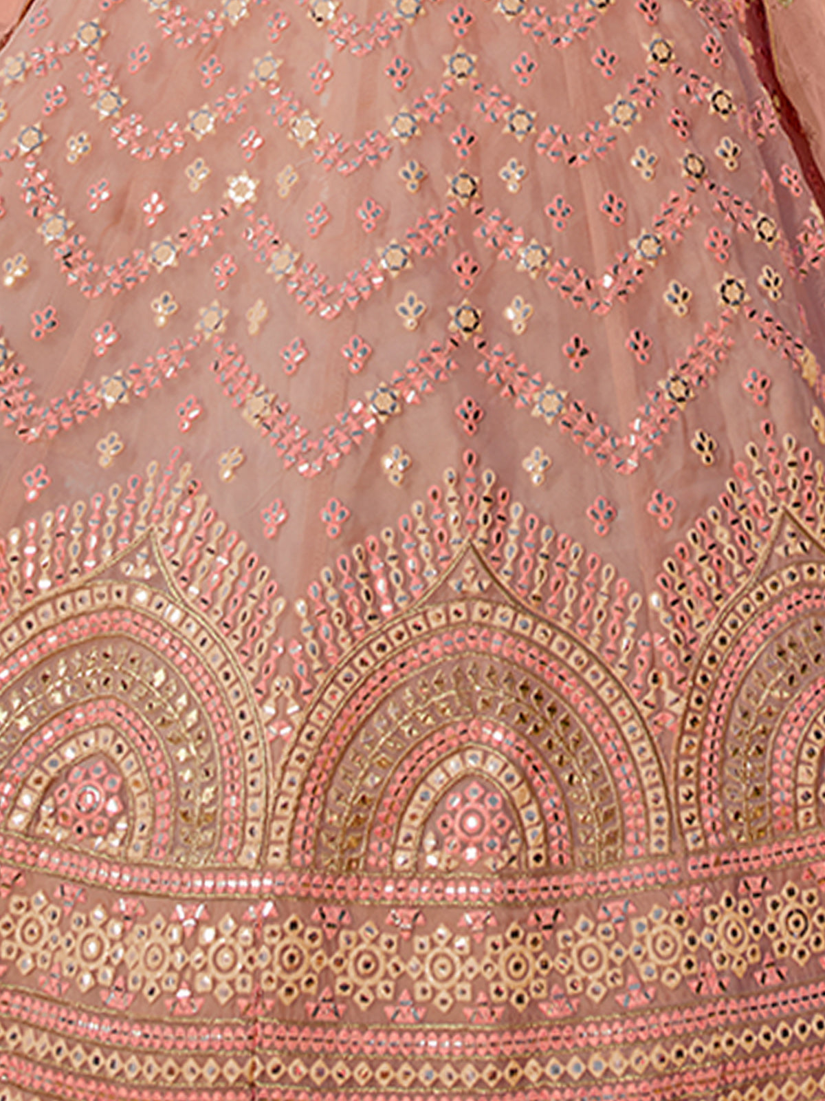 Odette Peach Embroidered Organza Semi Stitched Lehenga With Blouse For Women