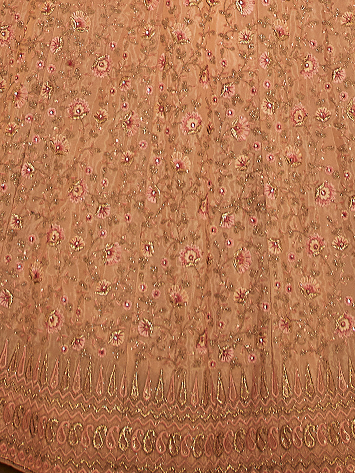 Odette Peach Embroidered Crepe Semi Stitched Lehenga With Blouse For Women