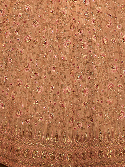 Odette Peach Embroidered Crepe Semi Stitched Lehenga With Blouse For Women