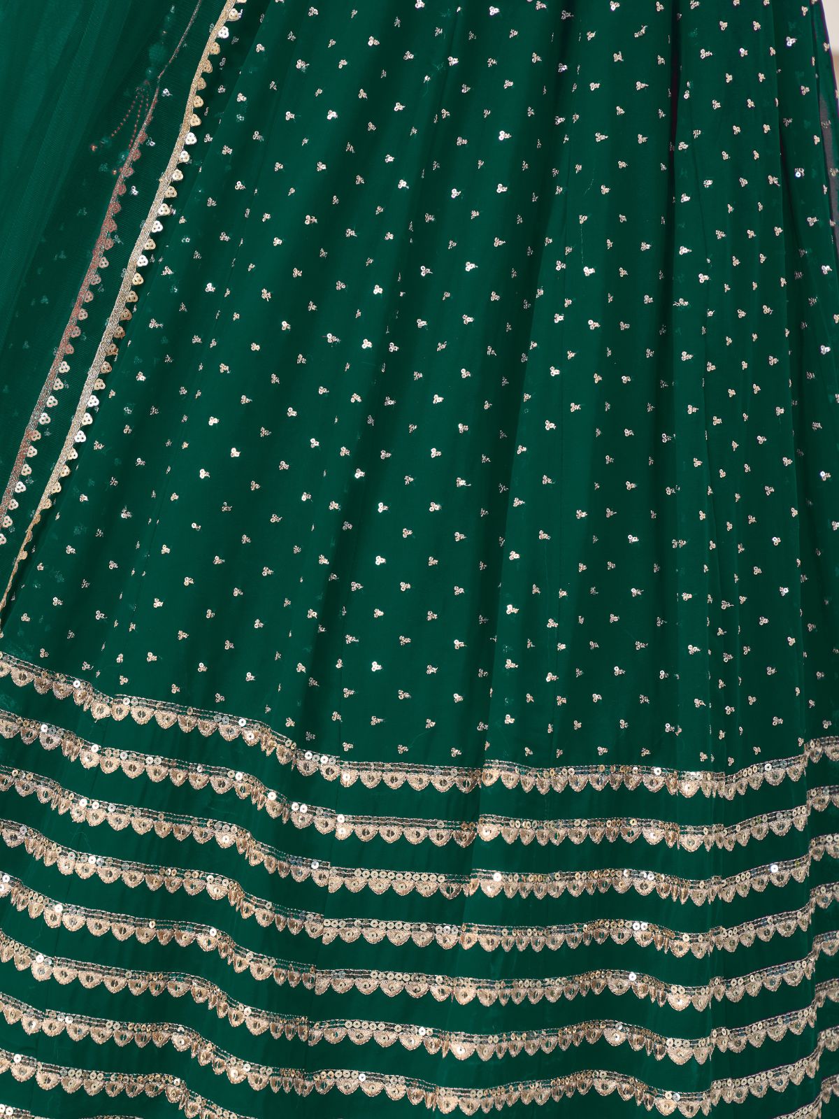 Odette Teal Georgette Embellished Semi Stitched Lehenga With Unstitched Blouse For Women