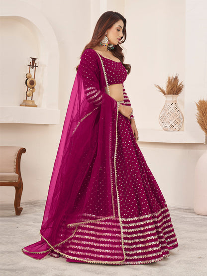 Odette Pink Georgette Embellished Semi Stiched Lehenga With Unstitched Blouse For Women