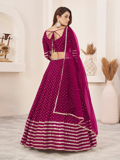 Odette Pink Georgette Embellished Semi Stiched Lehenga With Unstitched Blouse For Women