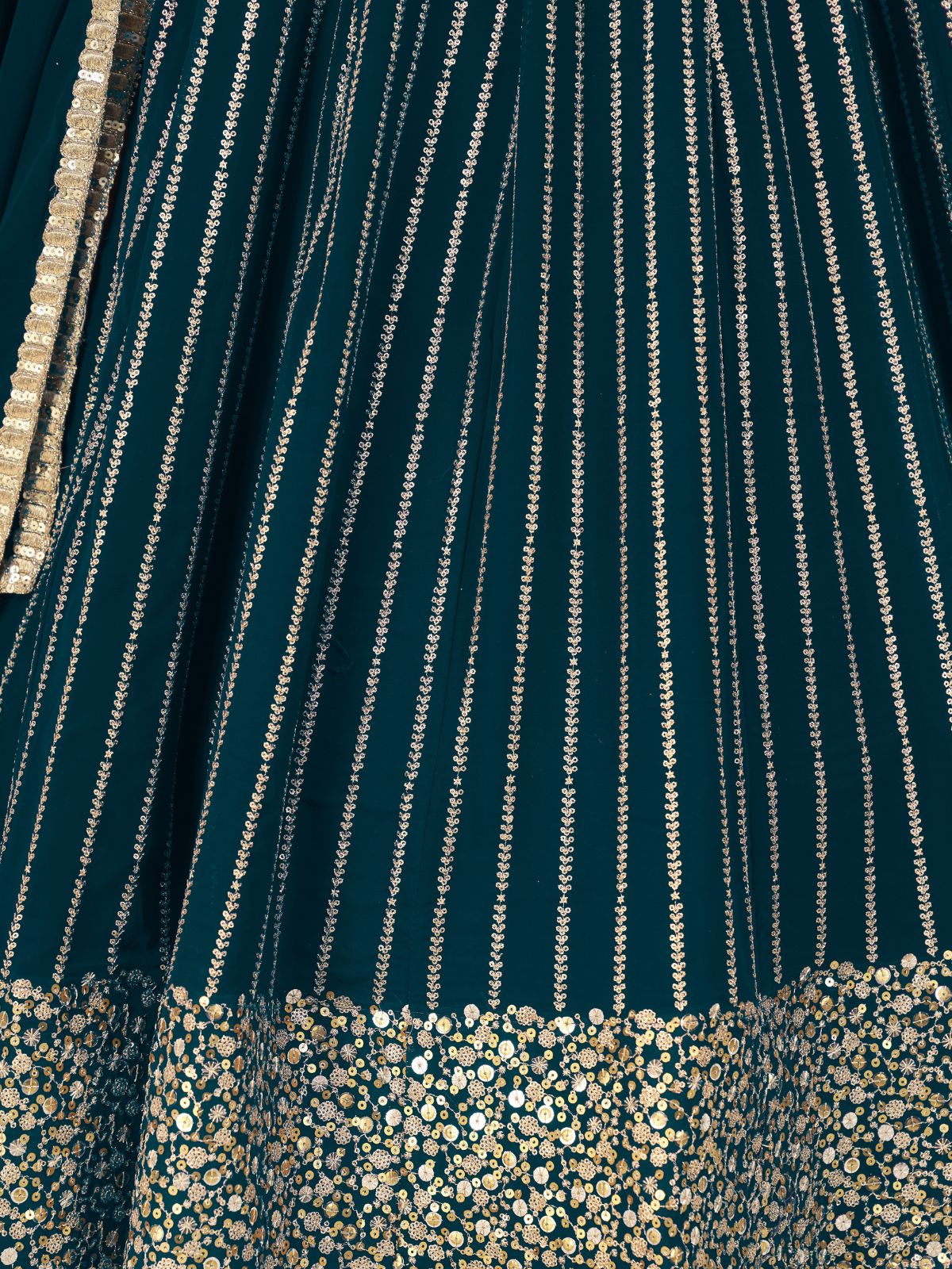 Odette Green Georgette Embellished Semi Stitched Lehenga With Unstitched Blouse For Women