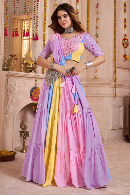 Multii Colored Viscose Frill and Flared Printed Chaniya Choli