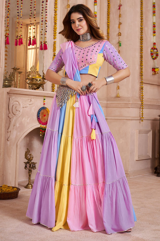 Multii Colored Viscose Frill and Flared Printed Chaniya Choli