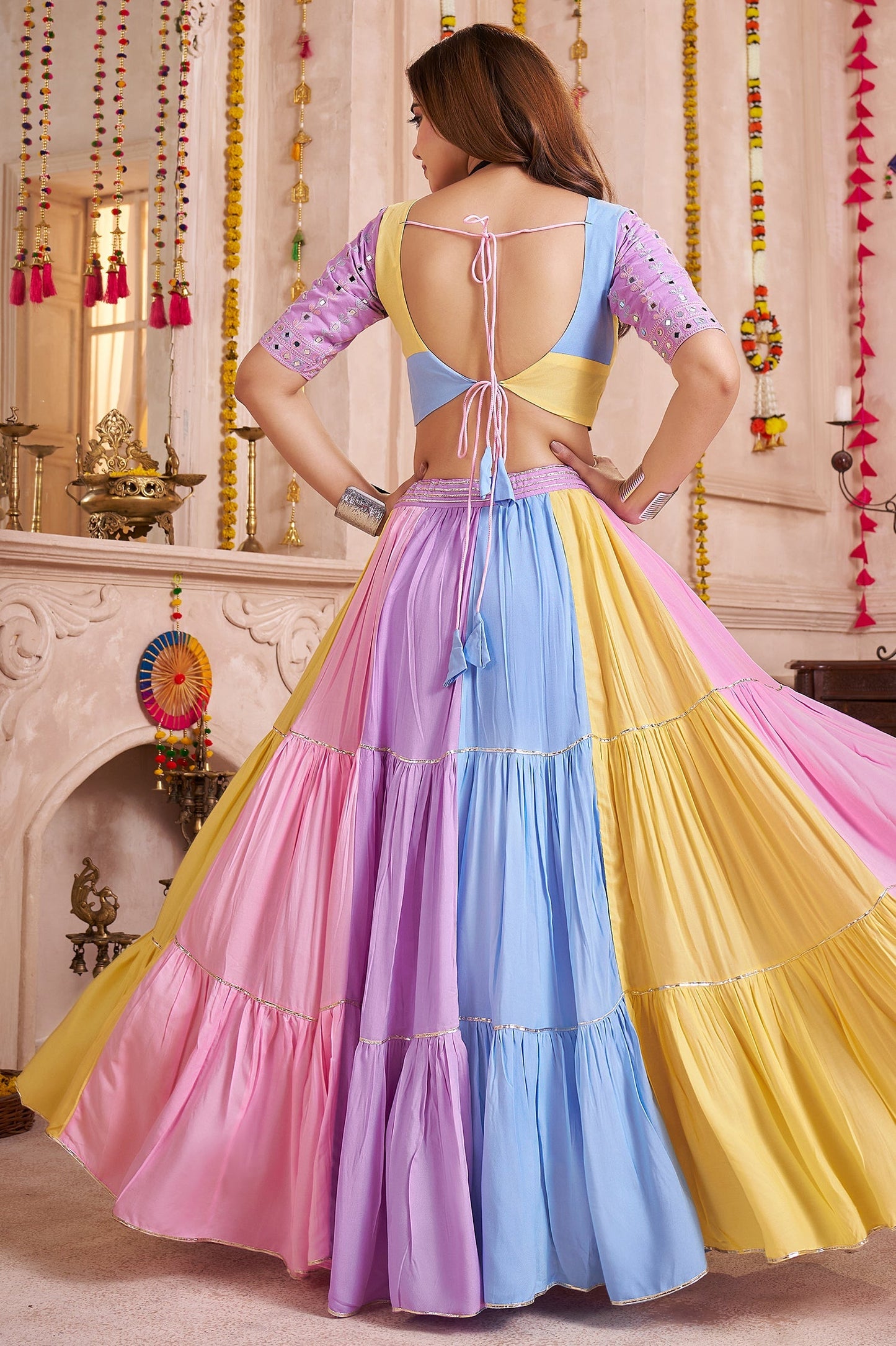 Multii Colored Viscose Frill and Flared Printed Chaniya Choli