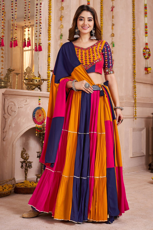 Multii Colored Viscose Frill and Flared Printed Chaniya Choli