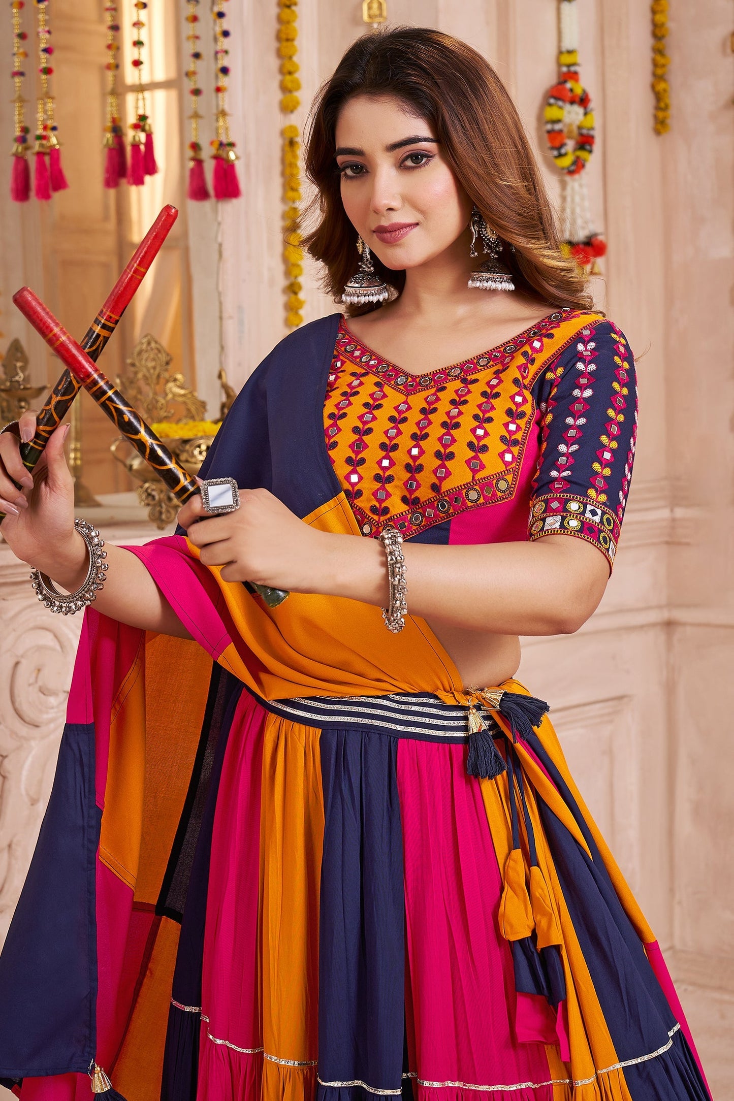 Multii Colored Viscose Frill and Flared Printed Chaniya Choli
