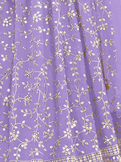 Odette Lavender Georgette Embroidered Semi-Stitched Lehenga For Women