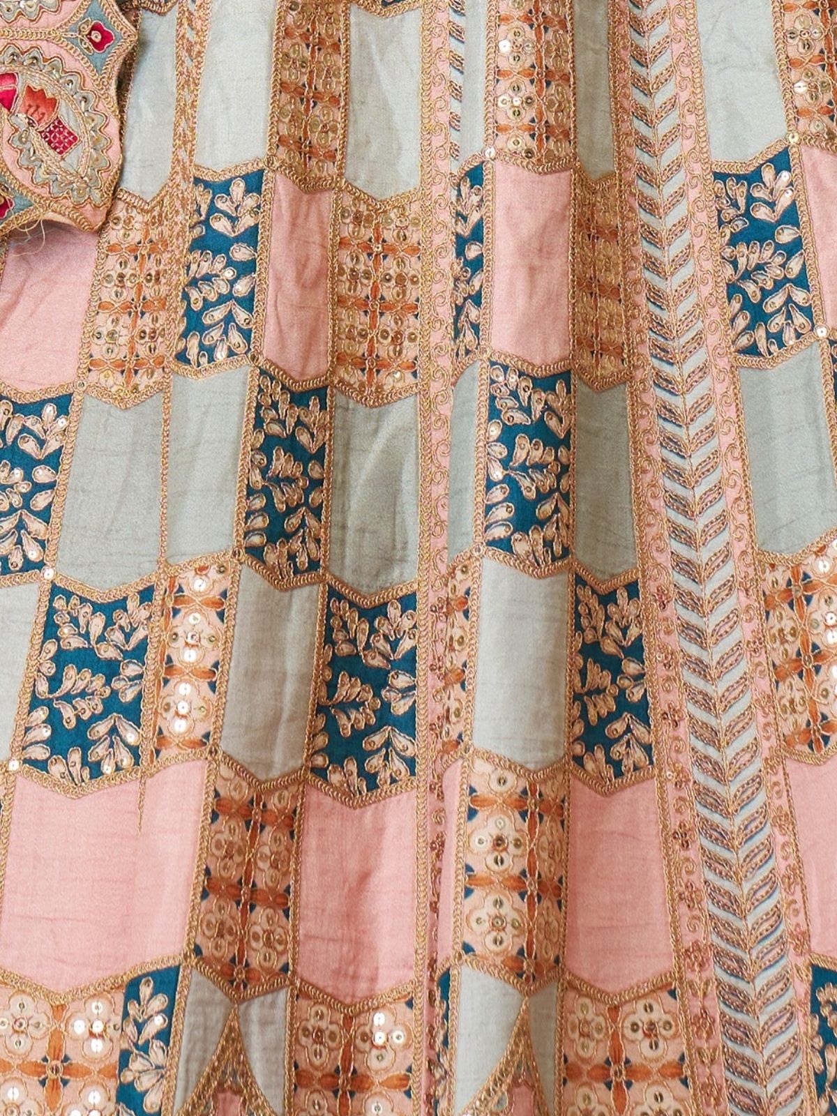 Odette Multicolor Silk Blend Embroidered Semi-Stitched Lehenga For Women