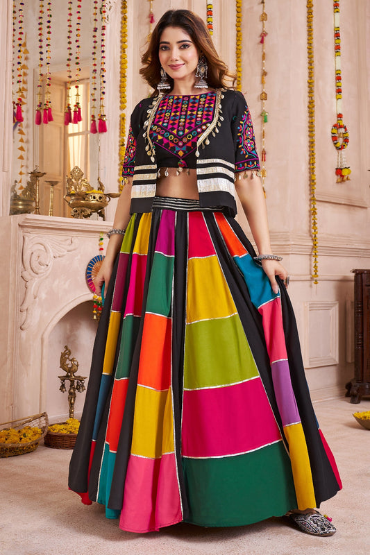 Multii Colored Viscose Patch Worked Chaniya Choli with Jacket