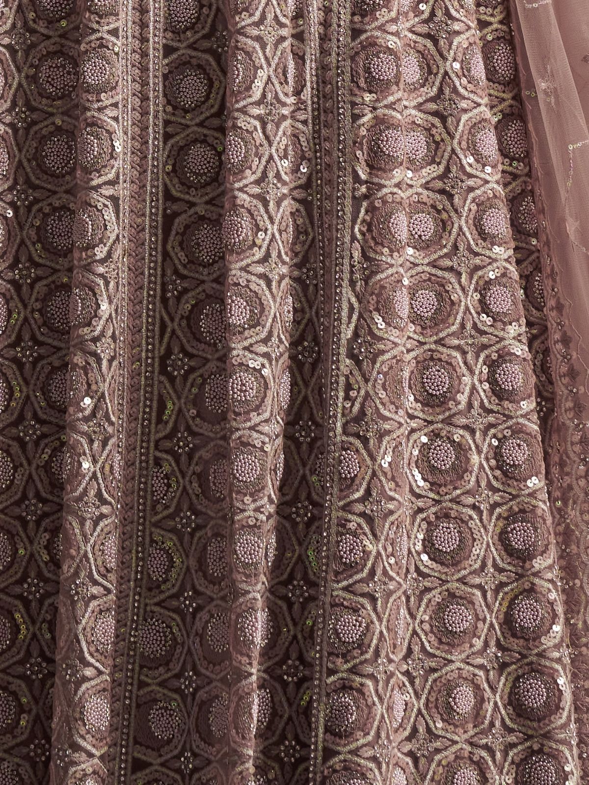 Odette Dusty Mauve Net Embellished Semi-Stitched Lehenga For Women