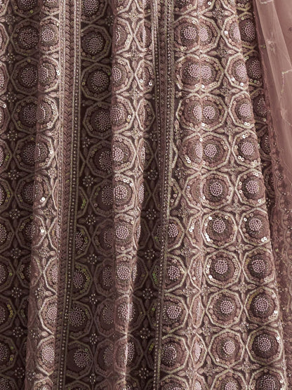 Odette Dusty Mauve Net Embellished Semi-Stitched Lehenga For Women