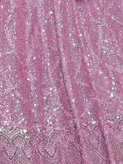 Odette Pink Soft Net Embellished Semi-Stitched Lehenga With Unstitched Blouse For Women