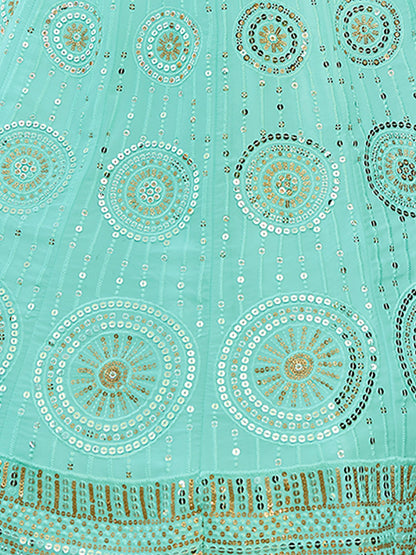 Odette Sea Green Embellished Georgette Semi Stitched Lehenga With Blouse For Women