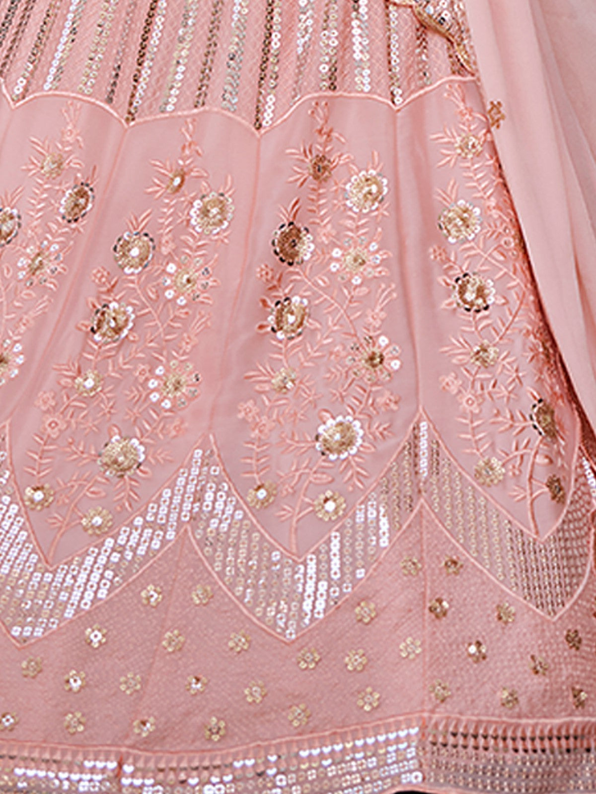 Odette Pink Embellished Georgette Semi Stitched Lehenga With Blouse For Women