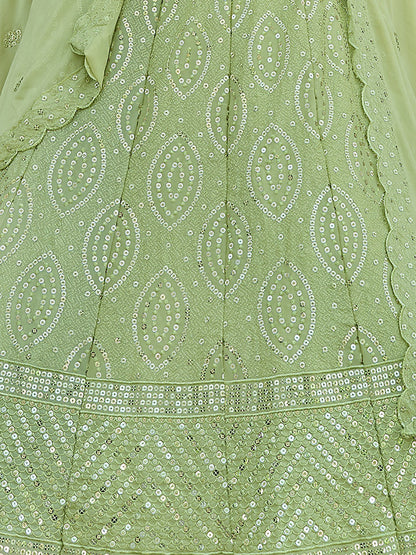 Odette Olive Embellished Georgette Semi Stitched Lehenga With Blouse For Women
