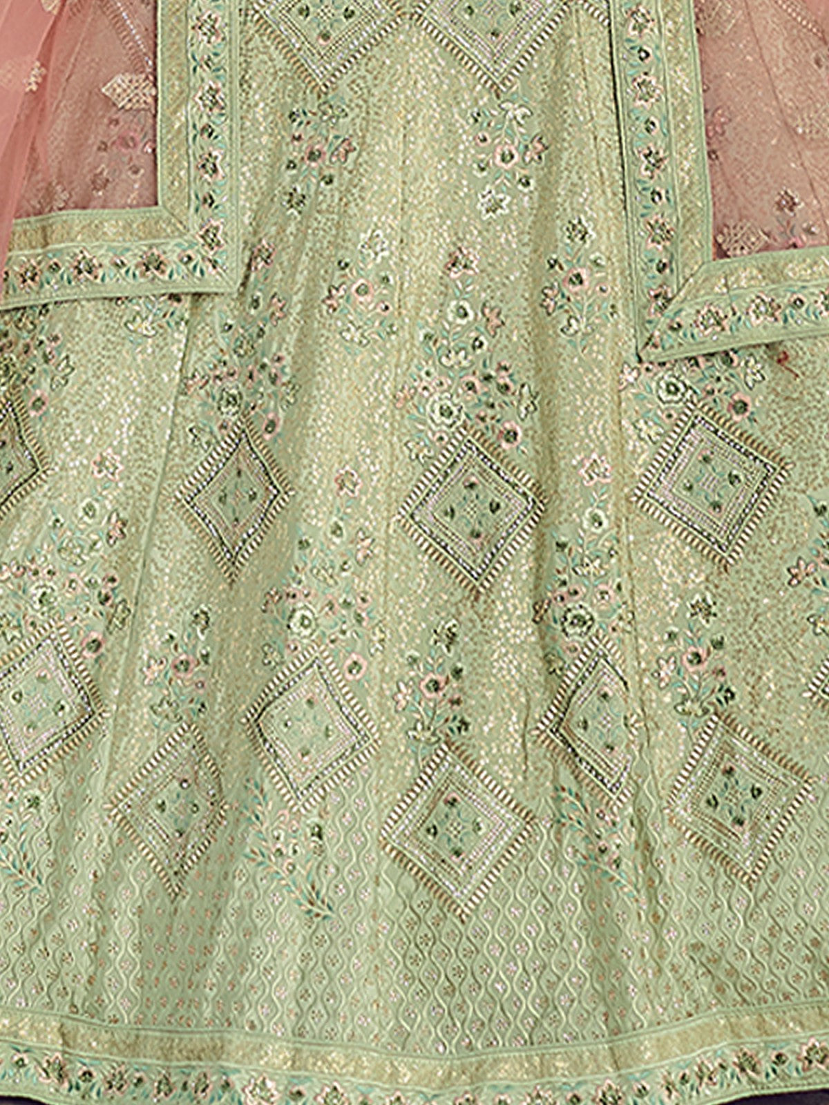 Odette Olive Embroidered Crepe Semi Stitched Lehenga With Blouse For Women