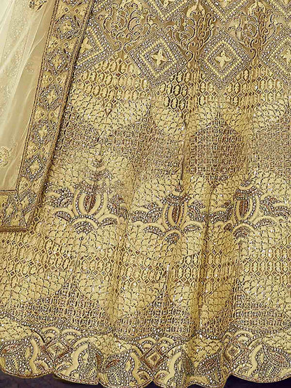 Odette Yellow Embroidered Crepe Semi Stitched Lehenga With Blouse For Women