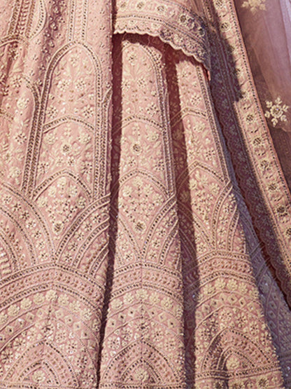 Odette Pink Silk Blend Embroidered Semi-Stitched Lehenga For Women