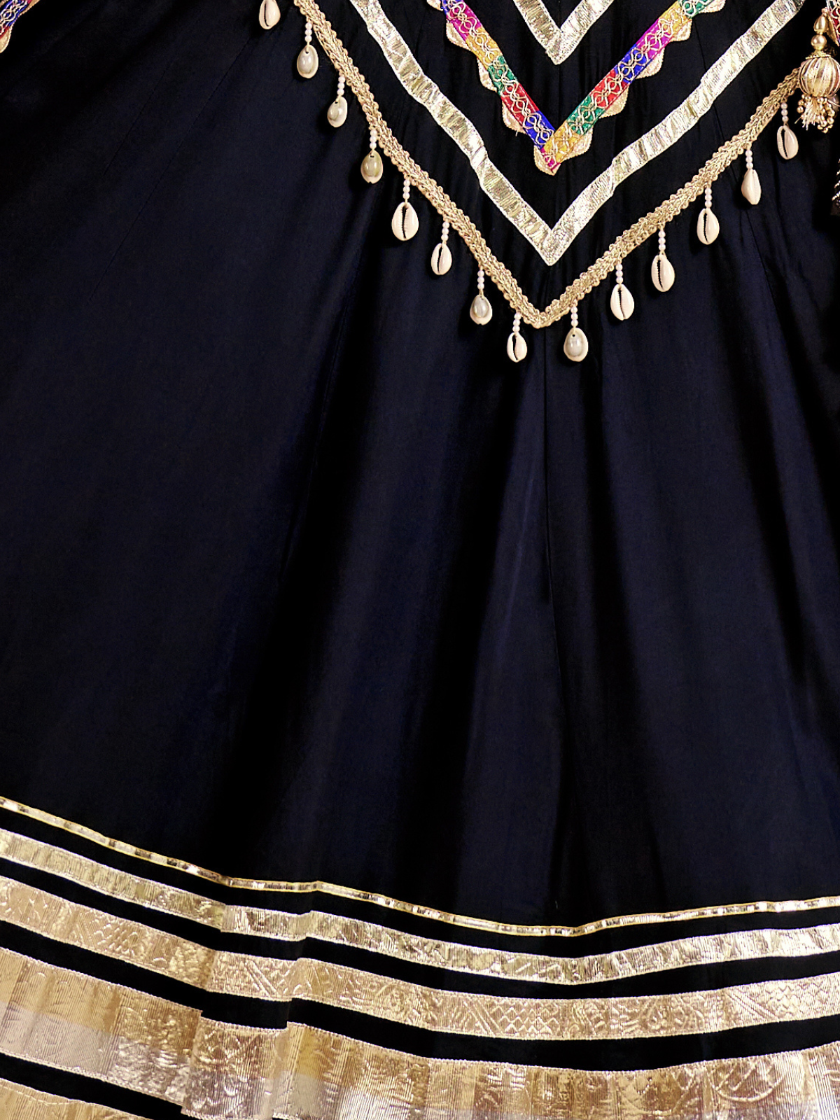 Odette Black Viscose Cotton Embroidered Semi-Stitched Lehenga Choli For Women