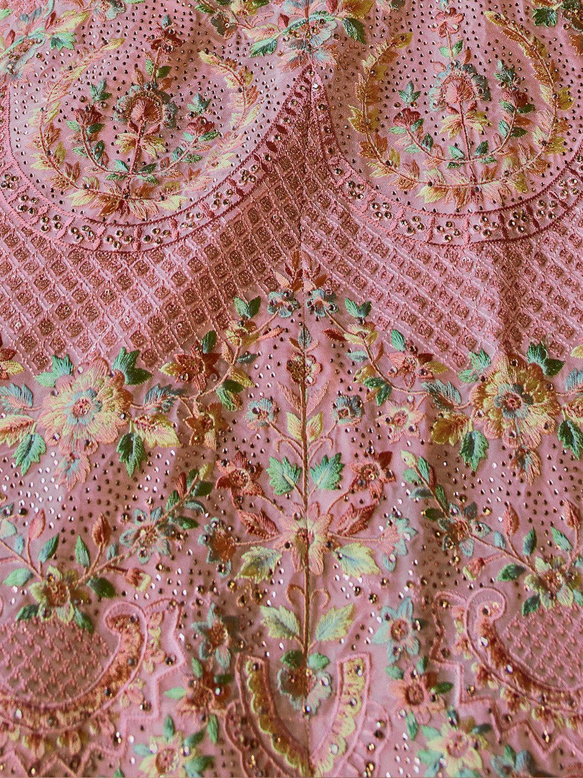 Odette Pink Embroidered Georgette Semi Stitched Lehenga With Blouse For Women