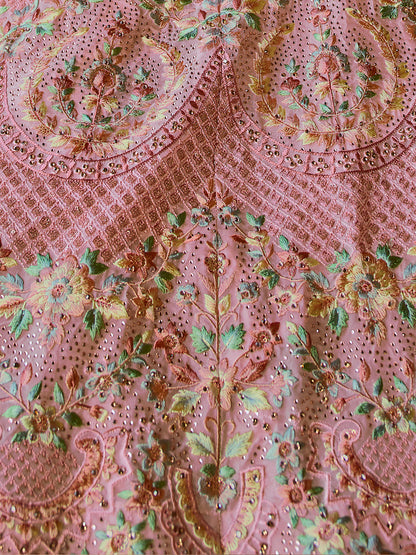 Odette Pink Embroidered Georgette Semi Stitched Lehenga With Blouse For Women