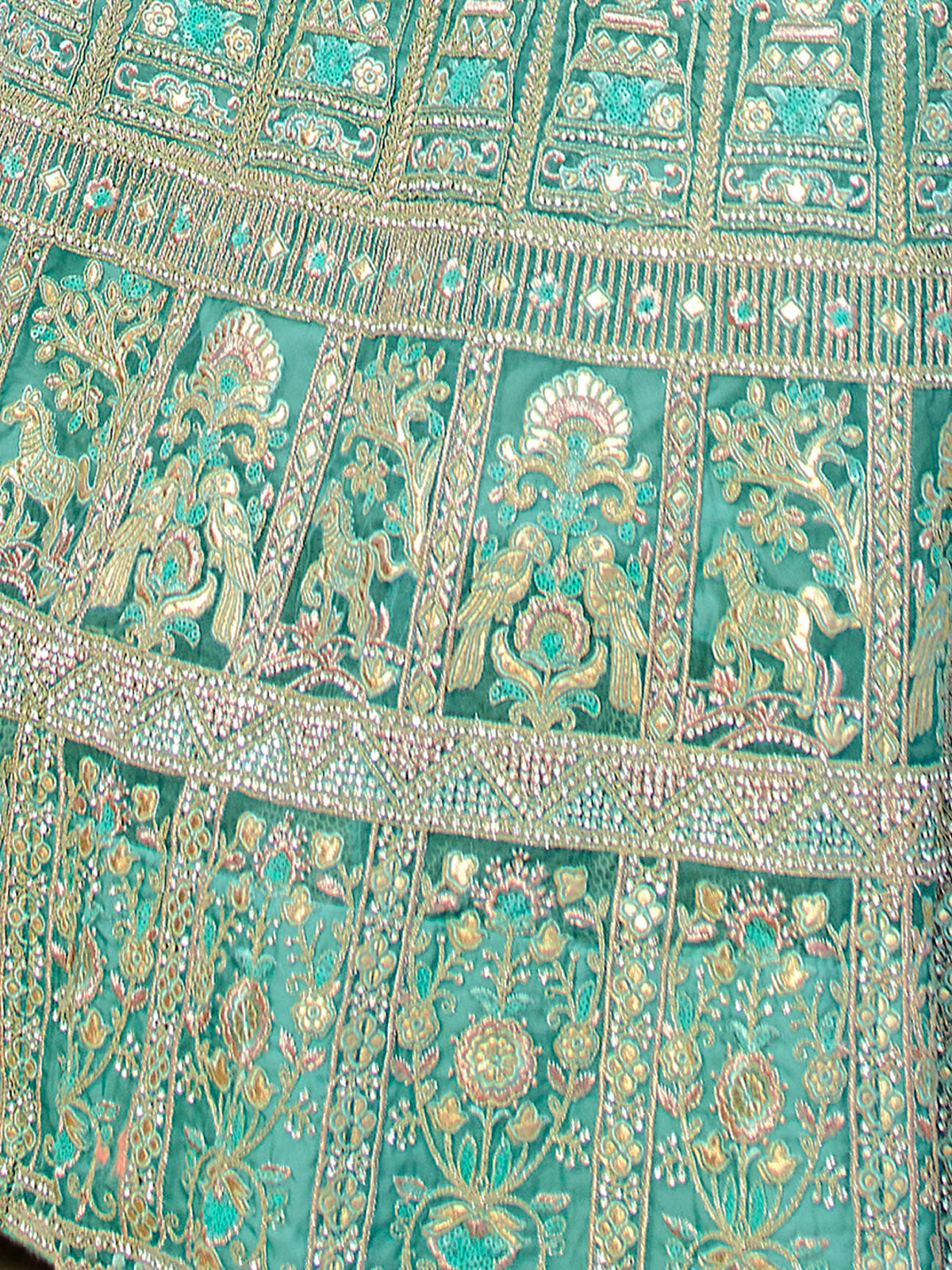 Odette Sea Green Embroidered Organza Semi Stitched Lehenga With Blouse For Women