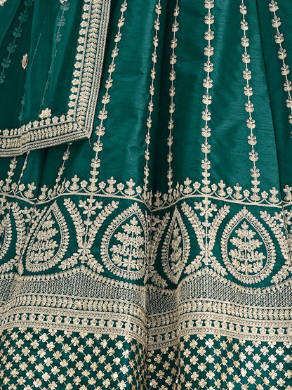 Odette Teal Green Art Silk Embellished Semi-Stitched lehenga For Women