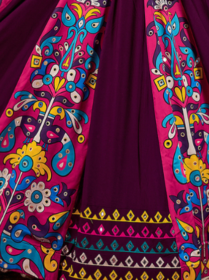 Odette Purple Viscose Cotton Printed Semi-Stitched Lehenga For Women
