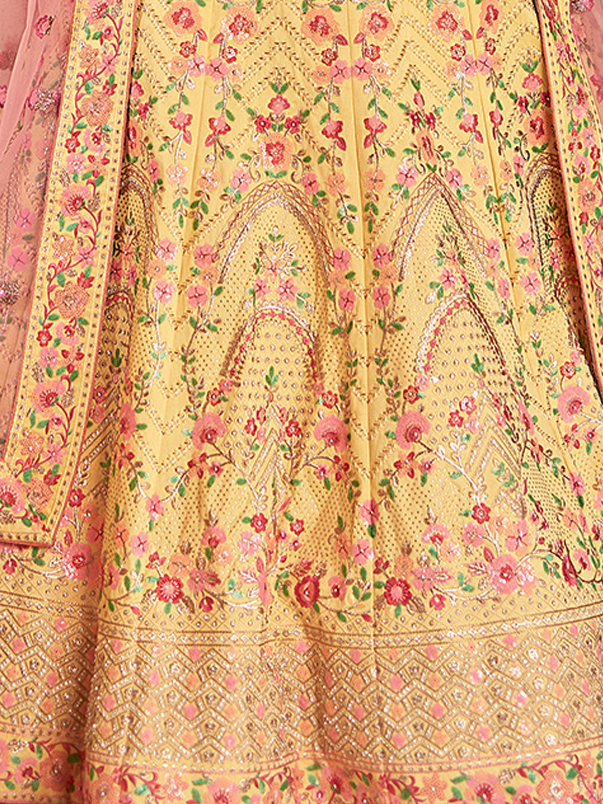 Odette Yellow Embroidered Art Silk Semi Stitched Lehenga With Blouse For Women