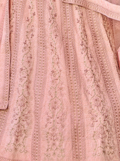 Odette Pink Embroidered Organza Semi Stitched Lehenga With Blouse For Women