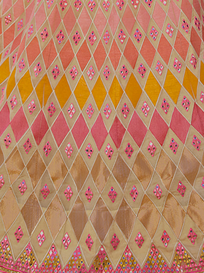 Odette Beige Embroidered Organza Semi Stitched Lehenga With Blouse For Women